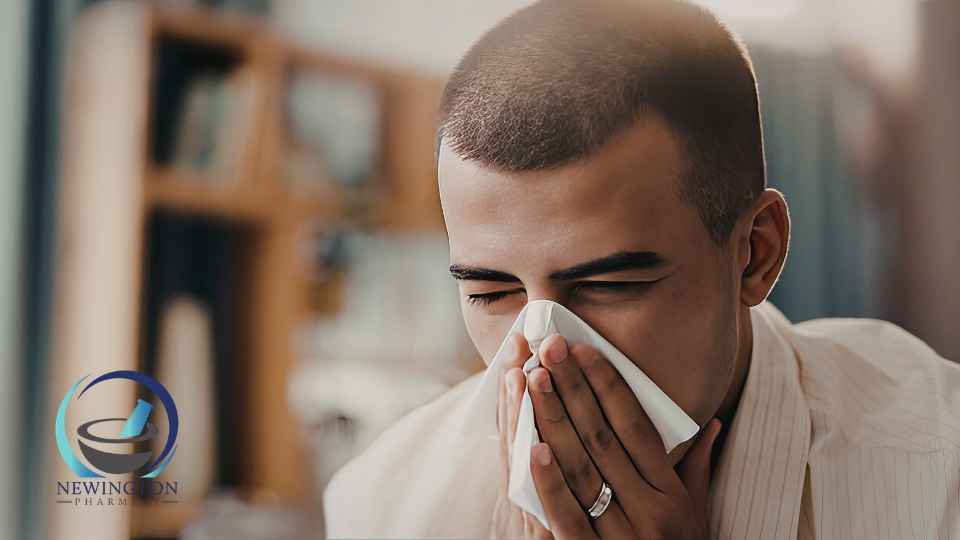 man blowing nose in tissue