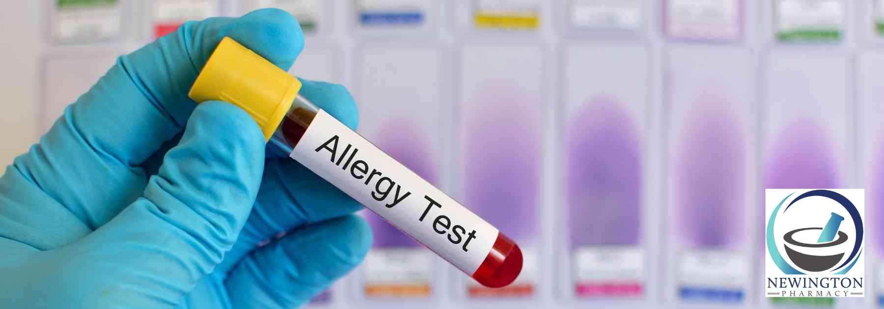 person wearing medical glove holding allergy blood test