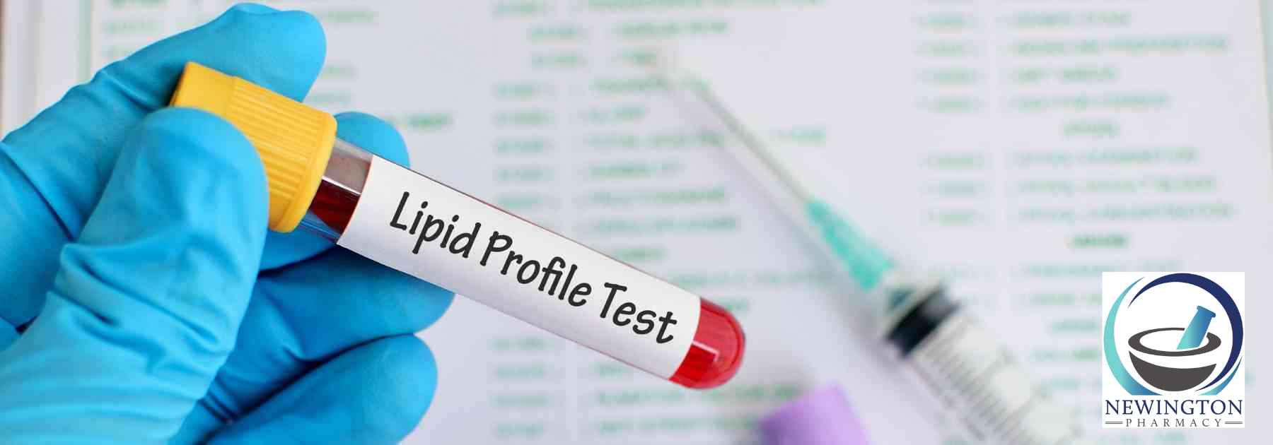 person wearing medical glove holding lipid profile blood test