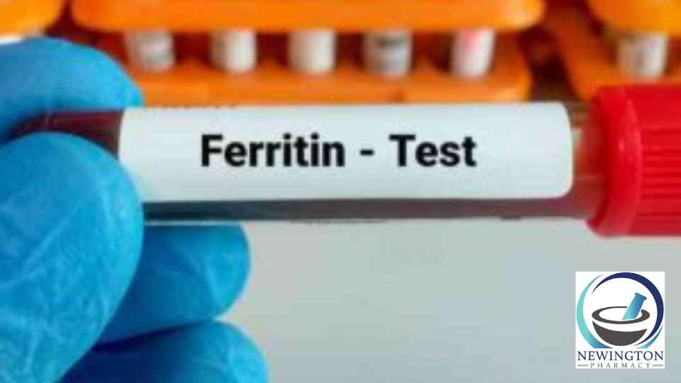 person wearing medical glove holding ferritin blood test in laboratory